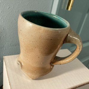 Studio Art Pottery Footed Coffee Cup Mug Drip Glaze-ARTIST SIGNED-3.75" High-EUC